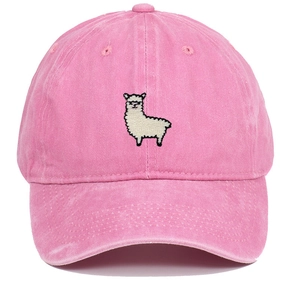 Pink washed cotton baseball cap with vintage finish and alpaca embroidery detail