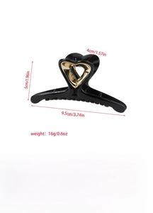 Detailed size specifications for large hollow heart hair claw clip in black and gold