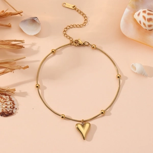 Élégant bracelet serpent en acier inoxydable doré avec pendentif cœur et perles