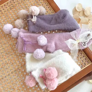 Women Winter Thickened Thermal Floor Socks Coral Fleece Mink Velvet Warm Fuzzy Indoor Sweet Ribbon Bow Pom Poms
