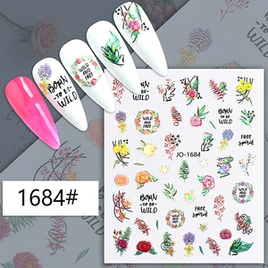 Japanese style floral nail stickers with pink flowers and wild spirit text designs
