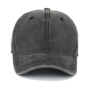 Vintage washed charcoal grey cotton baseball cap with short brim and minimalist design