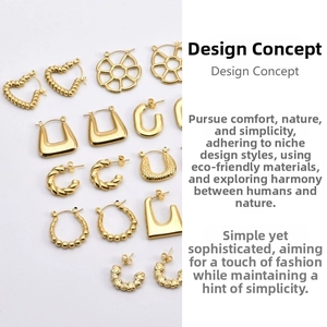 Detailed close-up showing various 18K gold-plated geometric and floral earring designs