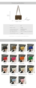 Quilted faux leather crossbody bag details including size chart and 14 color options
