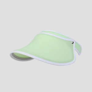 Detail view of the wide brim sun hat with white piping and metal rivet fastening