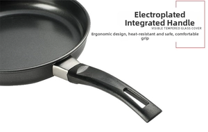 Close-up of ergonomic heat-resistant handle with silver electroplated joint on pan