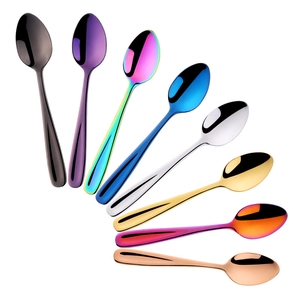Set aus 14 cm kleinen Edelstahl-Löffeln in acht leuchtenden Farben, fächerförmig