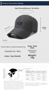 Size chart showing 56-60cm adjustable circumference for cotton baseball cap