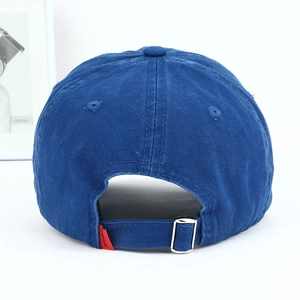 Adjustable navy cotton baseball cap with 3D letter D embroidery and silver metal buckle