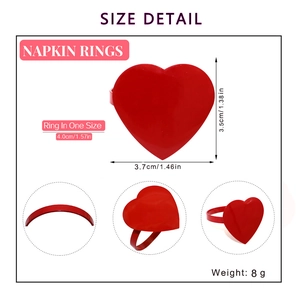 Size detail of red heart napkin ring featuring 3.5cm height and 4.0cm diameter specs