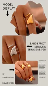 Detailed model shot of gold and silver irregular heart rings with 18k plating