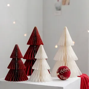 Honeycomb Paper Christmas Tree Ornaments Foldable 3D Desktop Decorations For Holiday Home Office Party Table Decor