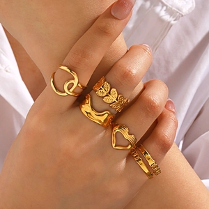 Heart Shape Stainless Steel Open Rings Adjustable Gold Plated Minimalist Geometric Finger Jewelry For Women