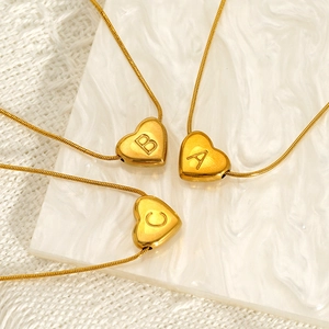 Heart Initial Necklace Gold Plated Stainless Steel Double Sided Letter Pendant Snake Bone Chain For Women Fashion Jewelry