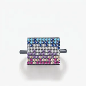 925 Sterling Silver Ring Women Multi Color Cubic Zirconia Micro Pave Geometric Rectangle Black Plated Chic Style