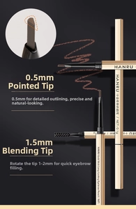Dual-head eyebrow pencil with 0.5mm tip and 1.5mm wide surface for precise filling