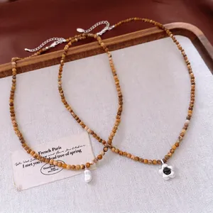 Collier À Künstliche Perles Vintage Avec Pendentif Fleur En Cuivre Et Künstliche Perle Baroque Künstliche Perles En Pierre Naturelle Ajustable Pour Femmes