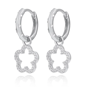 Hollow Flower Dangle Hoop Earrings 925 Sterling Silver Micro Pave Zircon Sweet Fresh Style Jewelry Women