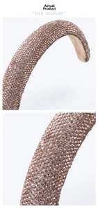 Detail view of champagne gold headband with shimmering micro round rhinestones for women