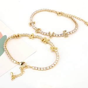 Gold tennis chain bracelets with LOVE and MAMA zircon pendants for Mother's Day