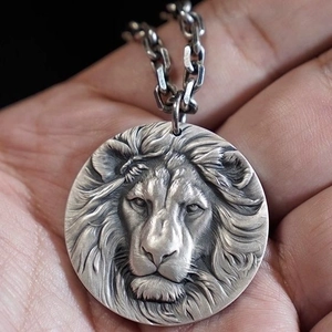 Lion Head Pendant Necklace Zinc Alloy Relief Vintage Hip Hop Jewelry Gift For Men