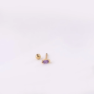 Golden titanium marquise purple zircon cartilage stud with flat ball back for sleeping