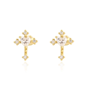 925 Sterling Silver Cross Stud Earrings With Heart Cubic Zirconia Screw Back Tiny Minimalist Piercing Jewelry For Women Men