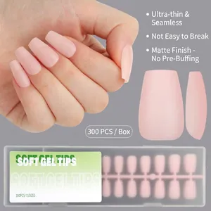 Softgel Matte Aufpressnägel Nude Rosa Sargform Ultradünne Nagelspitzen Gemischte Größen Full Cover Künstliche Nägel Mit Box