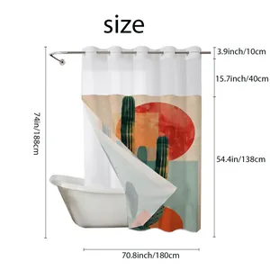Detailed size chart for cactus shower curtain 71x74 inches with measurement breakdowns