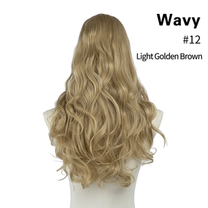 Rear view of light golden brown wavy hair extension in shade #12 for natural volume
