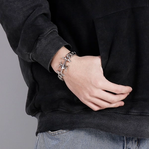 Men's punk style titanium steel anchor bracelet with liquid metal fluid design links