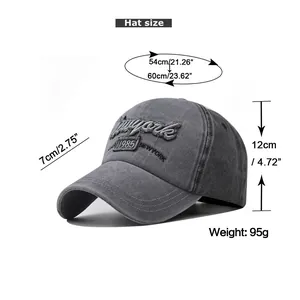 Detailed size chart for New York embroidered baseball cap with head circumference measurements