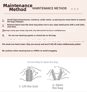 Care guide and usage manual for elegant tassel clutch bag with hand-sewn rhinestones