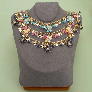 18k gold plated floral pendant necklace set with zircon inlay and colorful beads