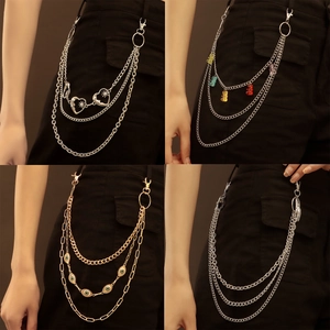 Multi Layer Waist Chain Metal Alloy Faux Artificial Pearl Heart Bear Moon Pendant Punk Hip Hop Jeans Belt Decor Women