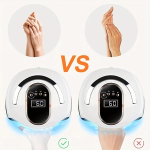 UV LED nail lamp with digital display and fingerless protective gloves for skin safety