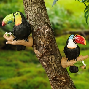 Statue De Jardin Toucan Tropical Figurines D'Oiseaux En Résine Pour Arbre Décoration D'Extérieur Cour Art Réaliste Peint À La Main