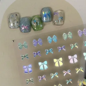 Jelly bow nail stickers with iridescent colorful macaron butterfly designs for manicure