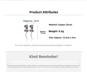 Détails techniques des boucles d'oreilles fleurs à pompons en cuivre, zircon et argent