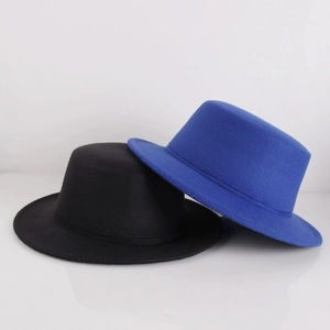 Classic wool felt pork pie hat in black and royal blue for a vintage British style