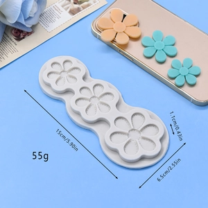 Six-petal flower silicone mold for DIY baking with dimensions and application example