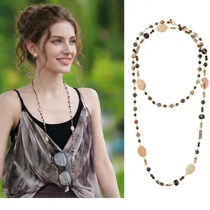 Vintage tiger eye pearl beaded necklace used as stylish glasses chain for women