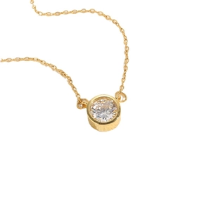 Minimalist gold zircon necklace with a round bezel-set pendant and fine cable chain