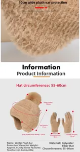 Size chart showing dimensions for the fleece winter hat and touch-screen glove set