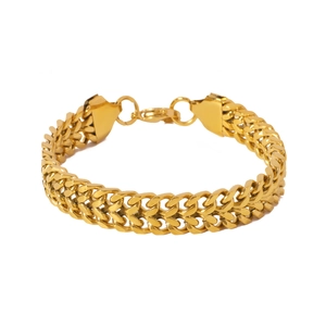 Polished gold double-row twisted chain bracelet with lobster clasp for women