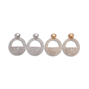 Elegant geometric round hoop earrings with micro-pave crystals in gold and silver finish