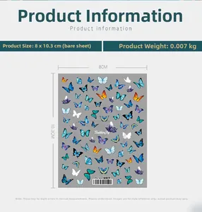 Detail of TS-122 adhesive nail stickers with blue and orange butterfly patterns