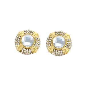 Elegant 18k gold plated stainless steel stud earrings with large square crystal stones