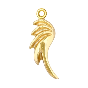 Detailed view of a gold-plated copper wing pendant with top ring for DIY jewelry making