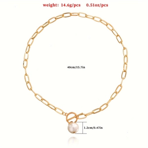 Golden OT toggle clasp chain necklace with a round pearl pendant for women fashion
